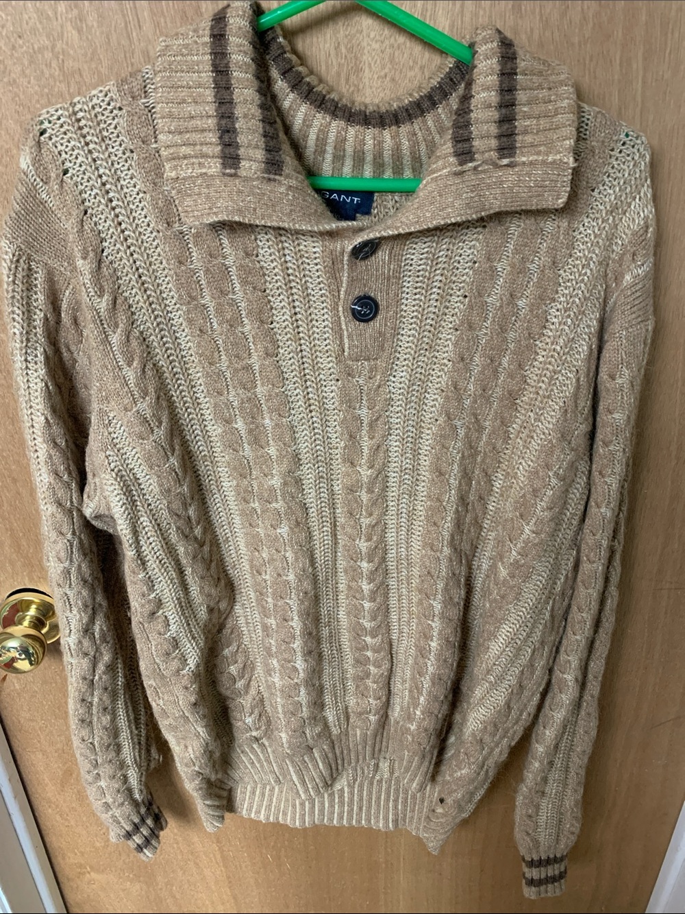 Gant Men's Beige Cable-Knit Zip Collar Sweater